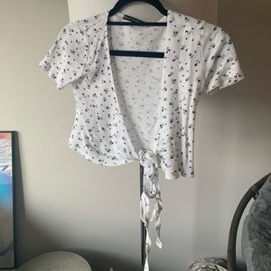 Brandy Melville Waffle Knit Floral Tie Top